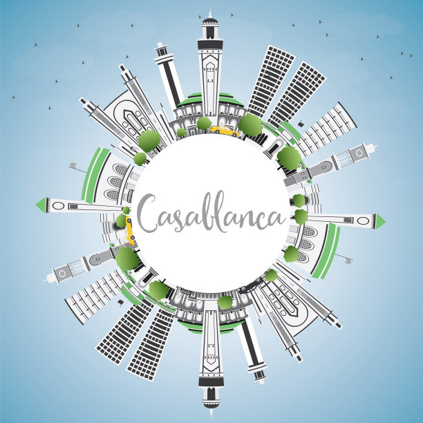 卡萨布兰卡的天际线，灰色的建筑，蓝色的天空图片下载