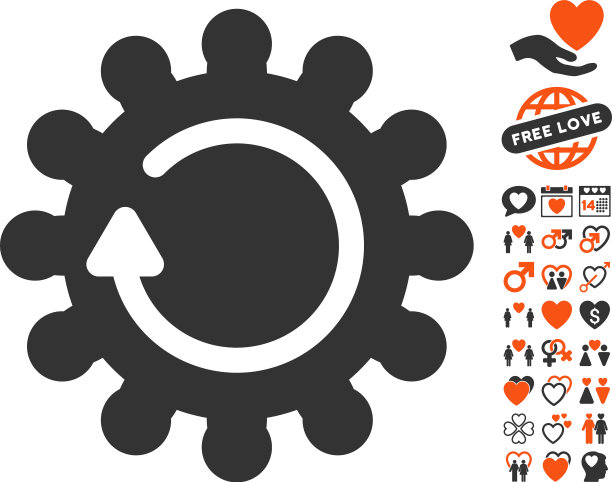 齿轮旋转图标与情人节奖金图片下载