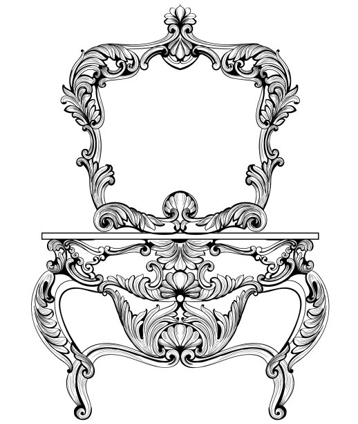绝妙的巴洛克控制台桌子和镜子框架图片下载