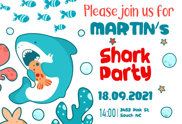 邀请小朋友节日可爱的鲨鱼海鱼图片下载