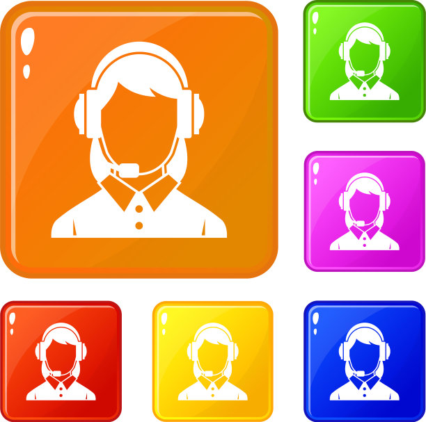 商务女性与耳机图标设置颜色图片下载