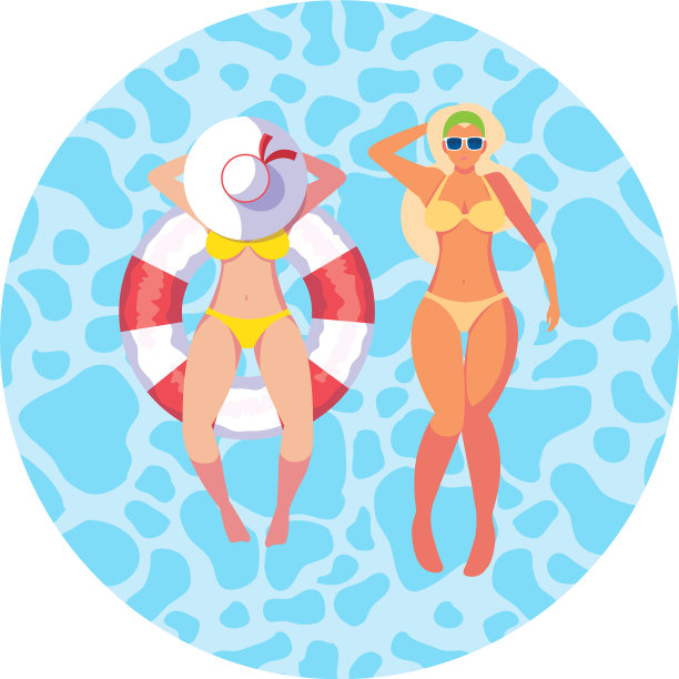 穿着泳衣的女孩和救生员浮在水中图片下载