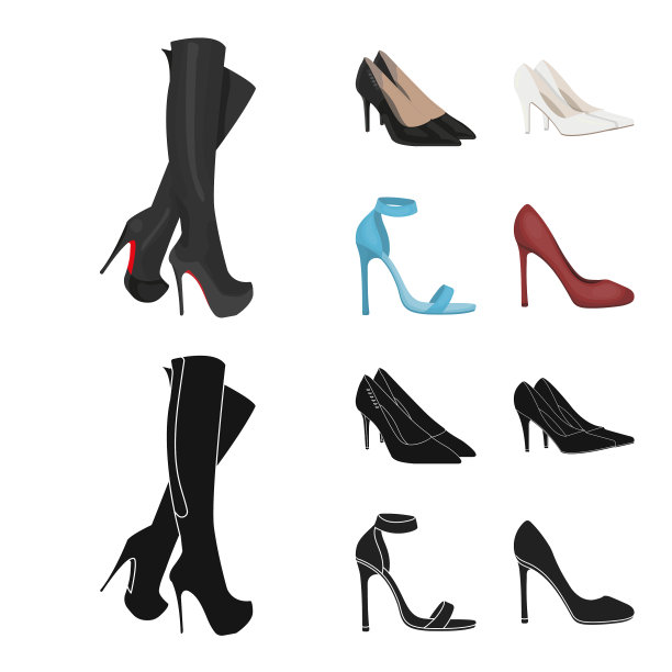 设计鞋跟和高标志的集合图片下载