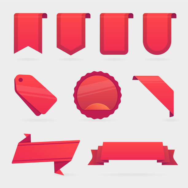 红丝带将孤立的元素设置在白色上图片下载