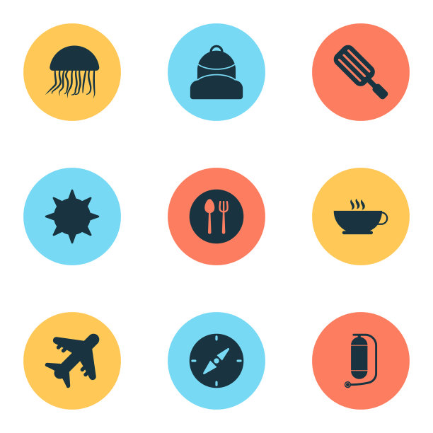 旅行图标与水母氧气瓶图片下载