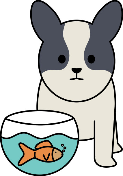 可爱的小狗和鱼缸里的鱼图片下载