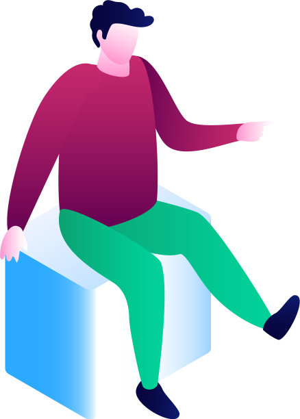 男人坐在立方体图标等距风格图片下载