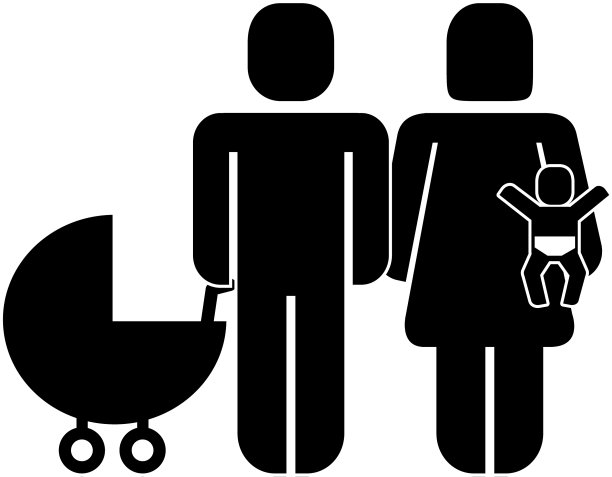 家庭人物与婴儿推车剪影图标图片下载