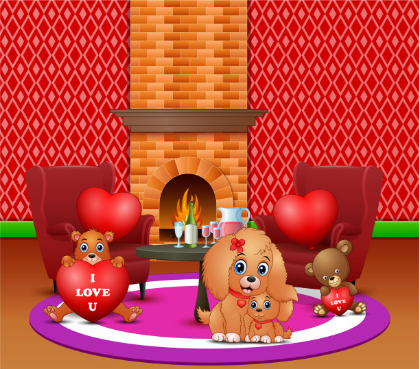 和狗狗和泰迪一起庆祝情人节图片下载