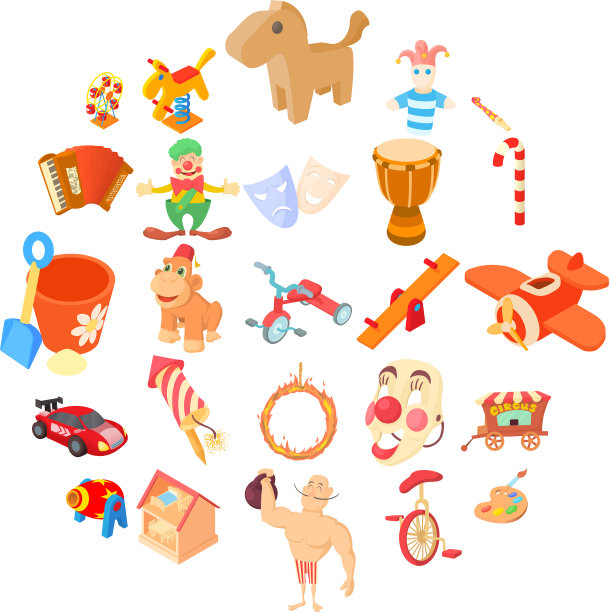 木制玩具图标设置卡通风格图片下载