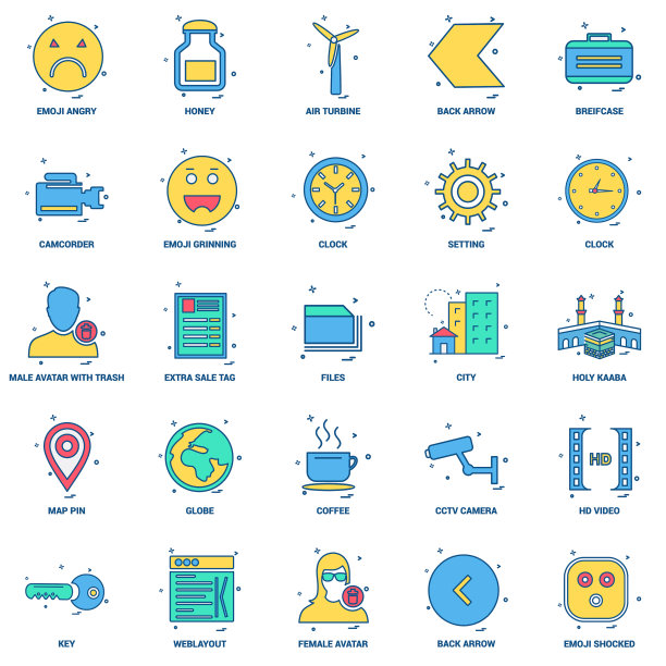 25个企业概念混合平面颜色图标集图片下载