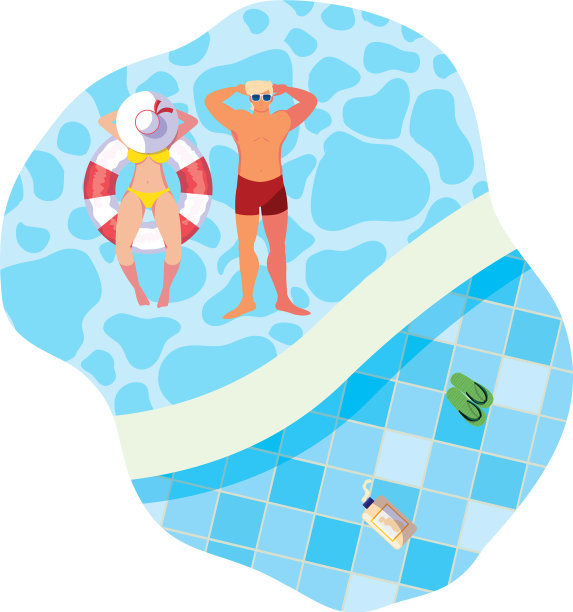 年轻夫妇穿着泳衣，浮在水里图片下载