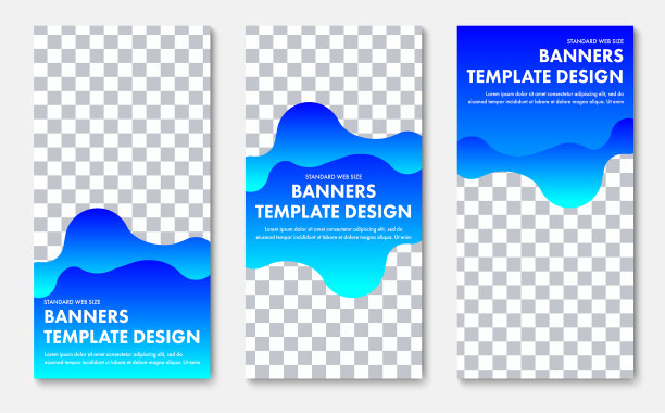 设计的垂直旗帜与抽象的波浪蓝色图片下载