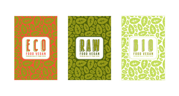 一套无缝模式和素食食品标签图片下载