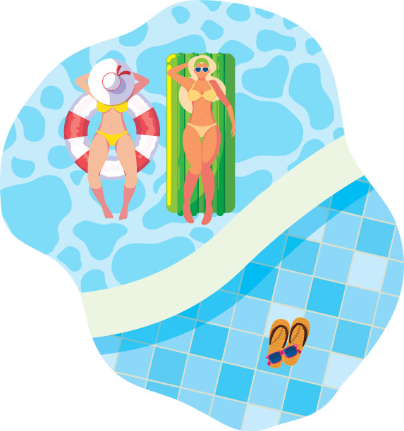 漂亮的女孩和漂浮的床垫图片下载