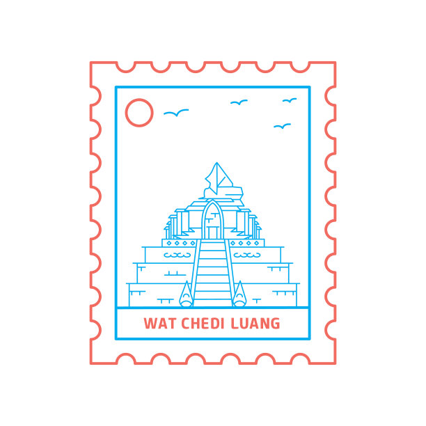 Wat chedi luang邮票蓝线和红线图片下载