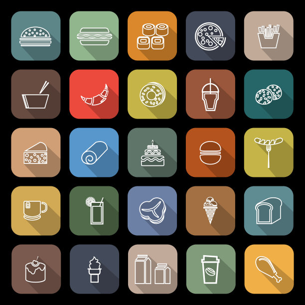 流行的食品线与长阴影图标图片下载