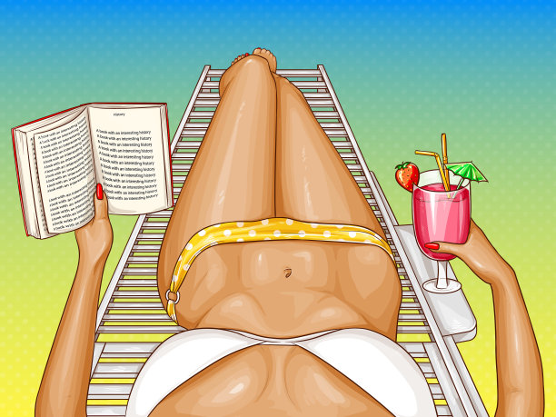 穿着比基尼的女人躺在躺椅上图片下载