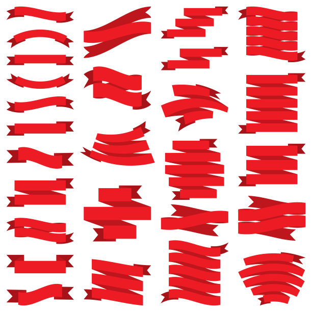 一组红色扁平的丝带图片下载