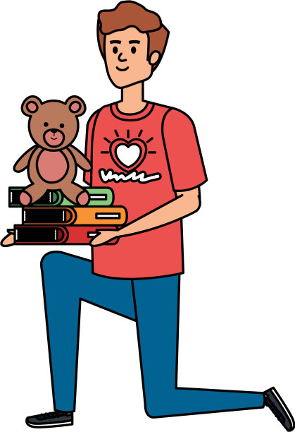 男人自愿带着书和泰迪熊图片下载