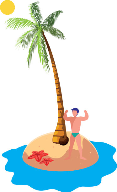 年轻强壮的男人在海滩夏季的场景图片下载