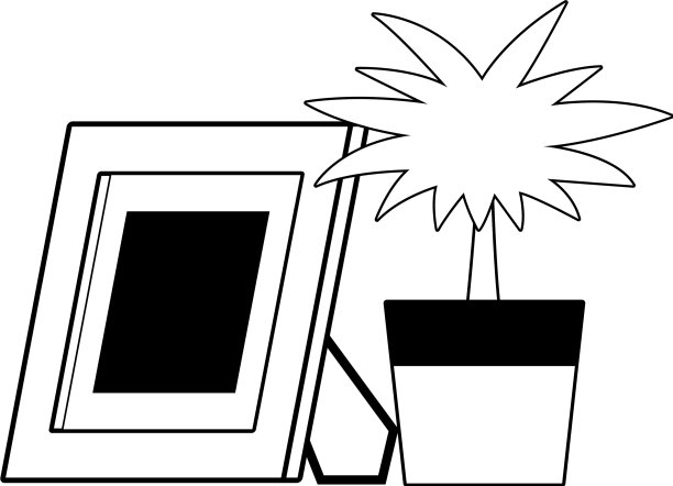 相框和装饰植物黑白图片下载