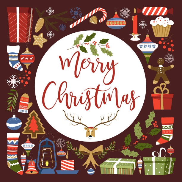 圣诞快乐，礼物和冬天的象征图片下载