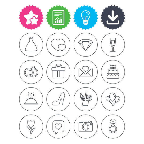 婚礼和派对图标礼服钻石和戒指图片下载