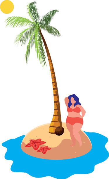 年轻的大女人在海滩夏天的场景图片下载