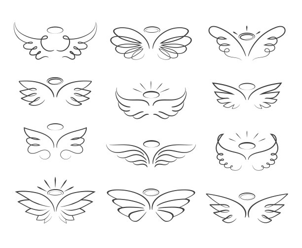 卡通风格的天使翅膀素描图片下载