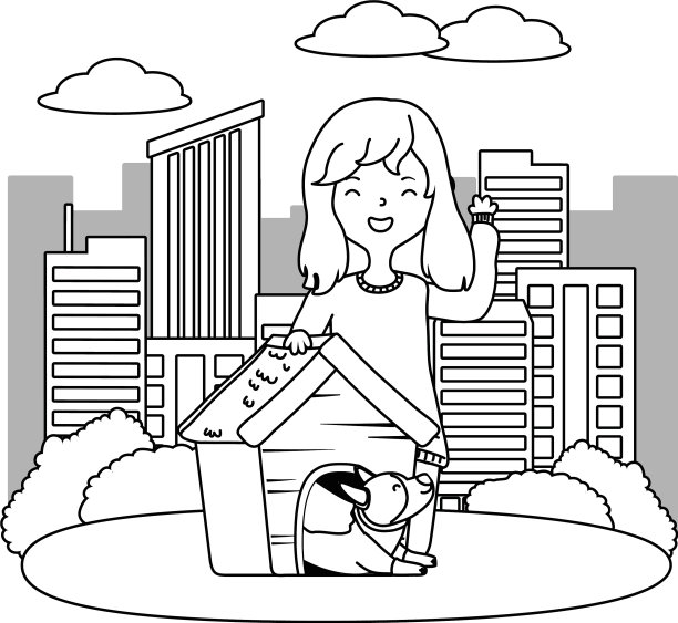 女孩与狗卡通设计图片下载