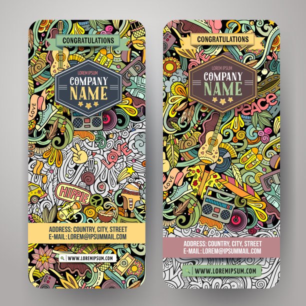 嬉皮士手绘涂鸦横幅设置卡通图片下载