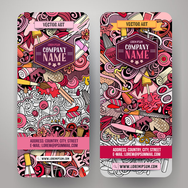 指甲艺术手绘涂鸦横幅设置卡通图片下载