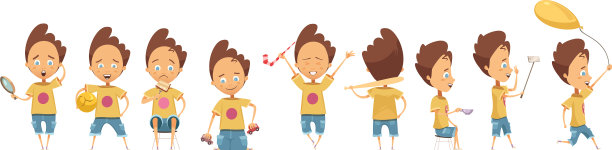 男孩在不同的活动设置图片下载