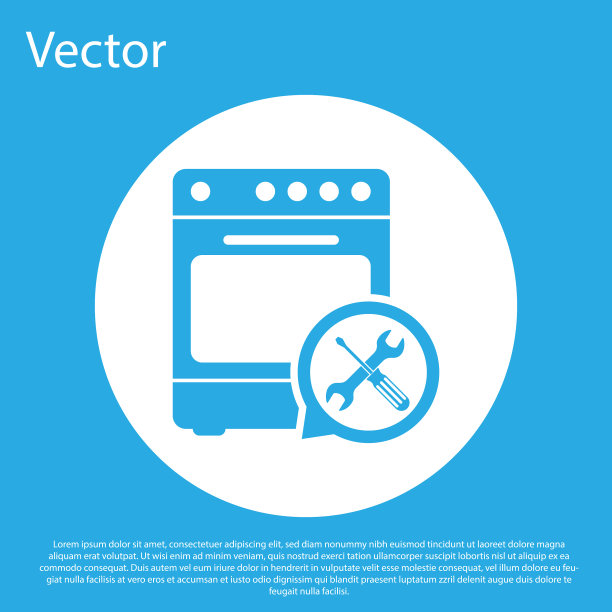 带有螺丝刀和扳手图标的蓝色烤箱图片下载