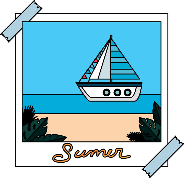 与夏日海滩和帆船的照片快照图片下载