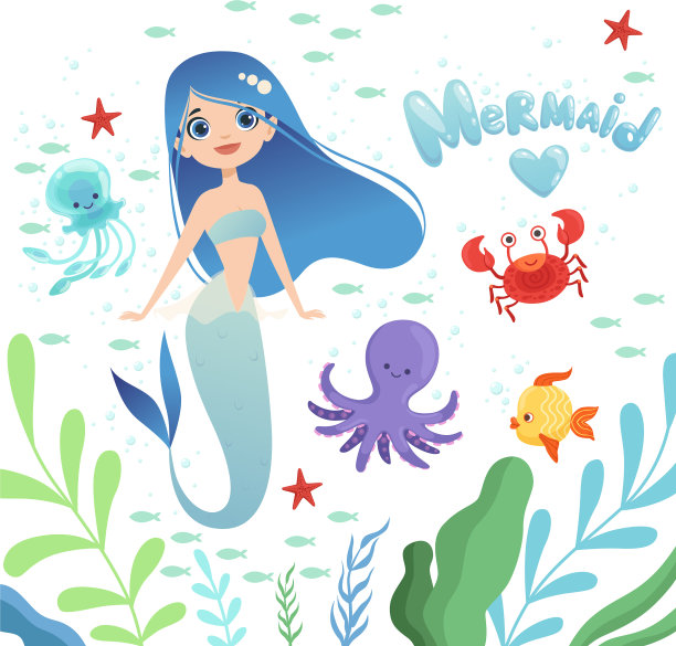 美人鱼的背景水下生活与卡通图片下载