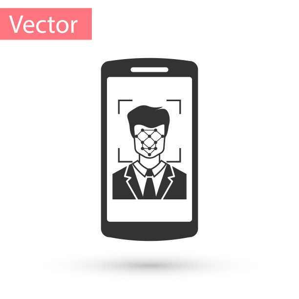 灰色手机和人脸识别图标图片下载