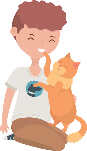 男孩与猫卡通设计图片下载