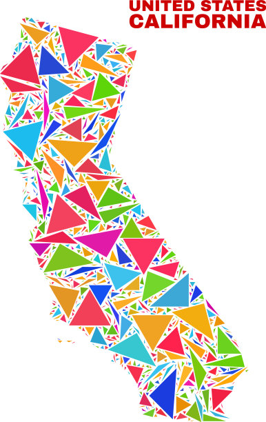 加州地图-彩色三角形马赛克图片下载