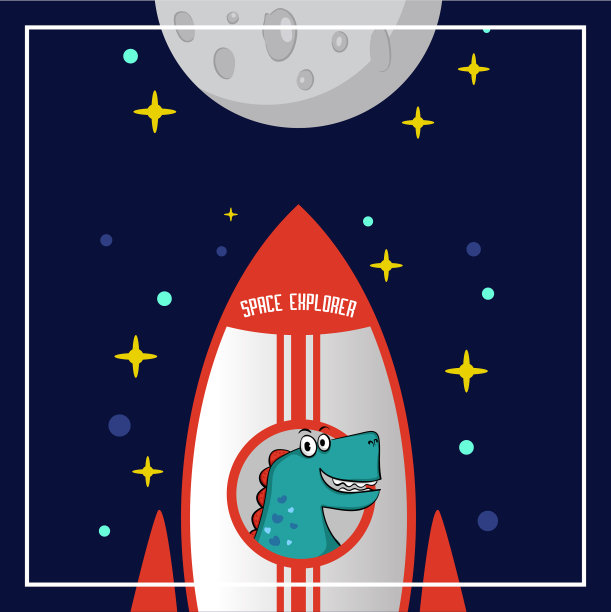 可爱的恐龙宇航员卡通在太空图片下载