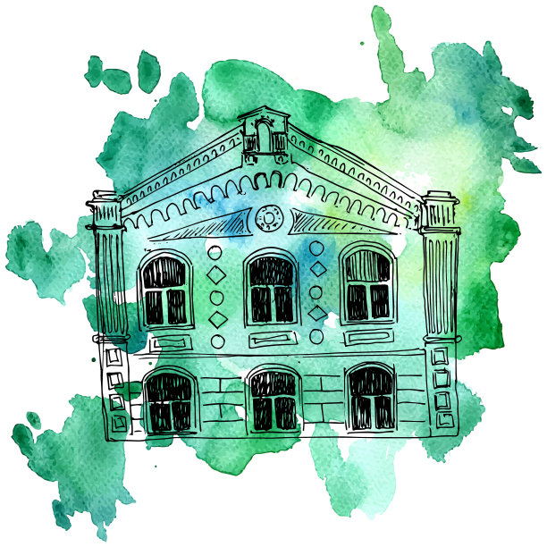 房子在水彩背景图片下载