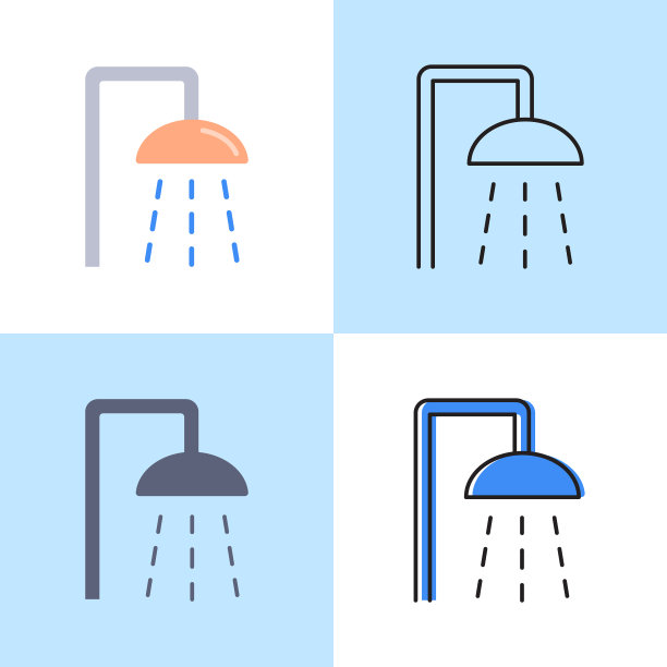 淋浴图标设置在平面和线条风格图片下载