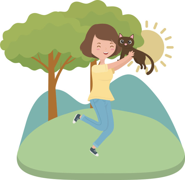 女孩与猫卡通设计图片下载