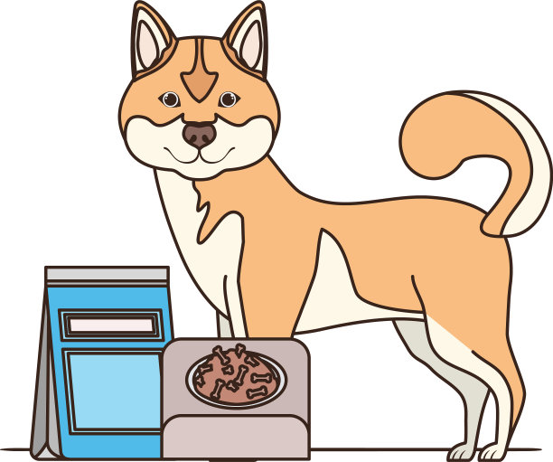 狗与碗和宠物食品在白色的背景图片下载