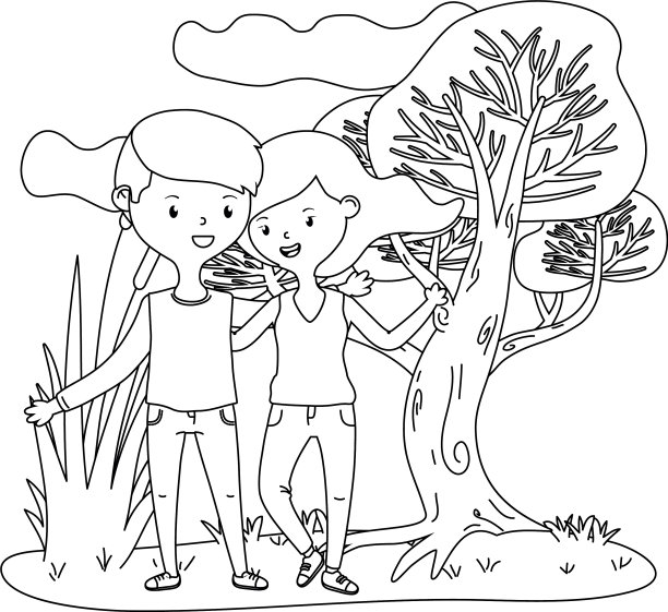 少年男孩和女孩卡通设计图片下载