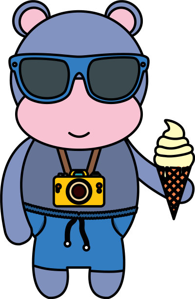 带照相机和冰淇淋的河马图片下载