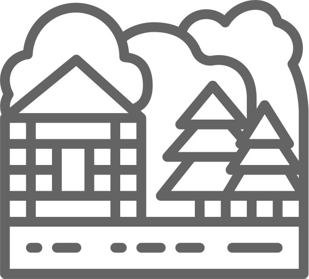 森林住宅和自然景观线图标图片下载
