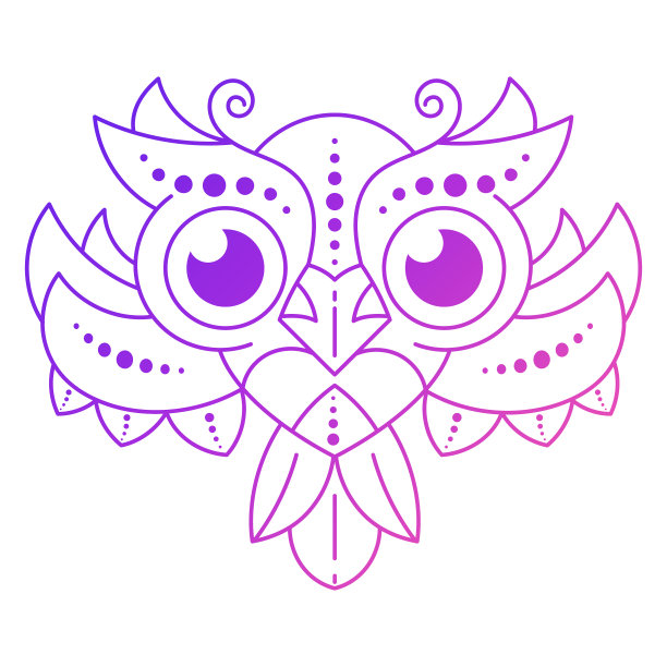 可爱的卡通猫头鹰与羽毛在黑暗的背景图片下载