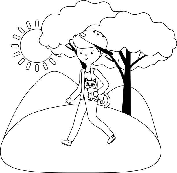 男孩与猫卡通设计图片下载